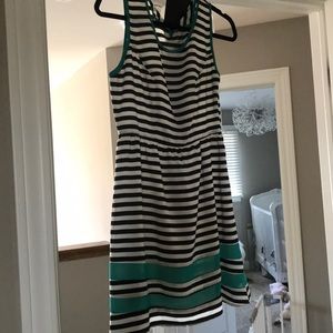 Black White and Green Striped Dress